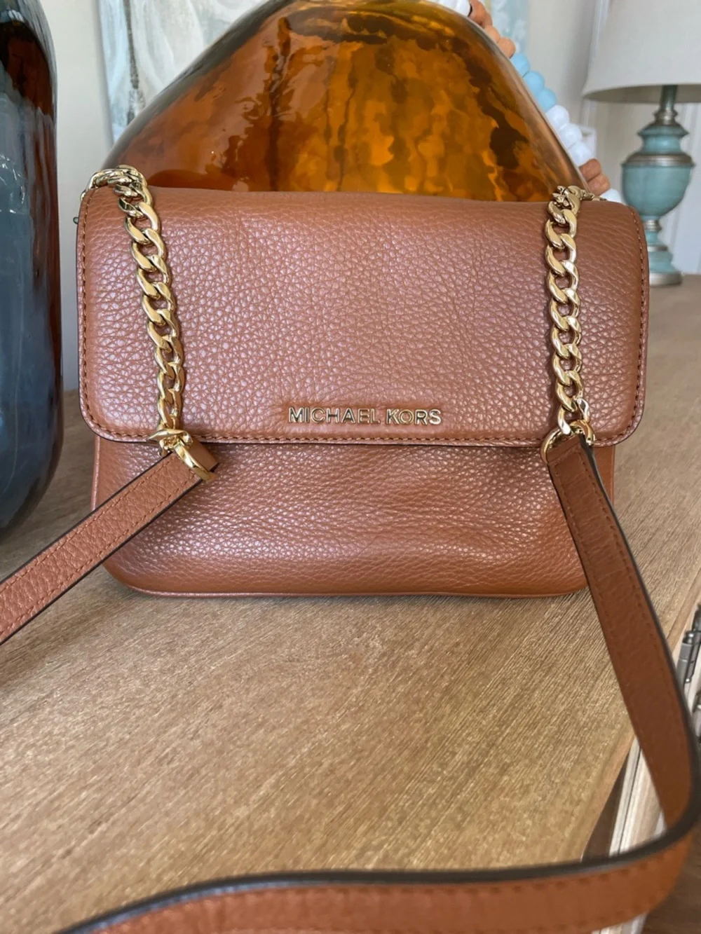 Michael Kors Beautiful Chestnut Pebble Leather Crossbody Purse w/Built In Wallet - Picture 2 of 13